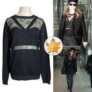 Nina Ricci • Lace Overlay Cashmere Sweater Black S ASO Emma Watson